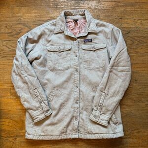 PATAGONIA Insulated Fjord Flannel Jacket Gray Pink Lined Button Up Pockets L EUC